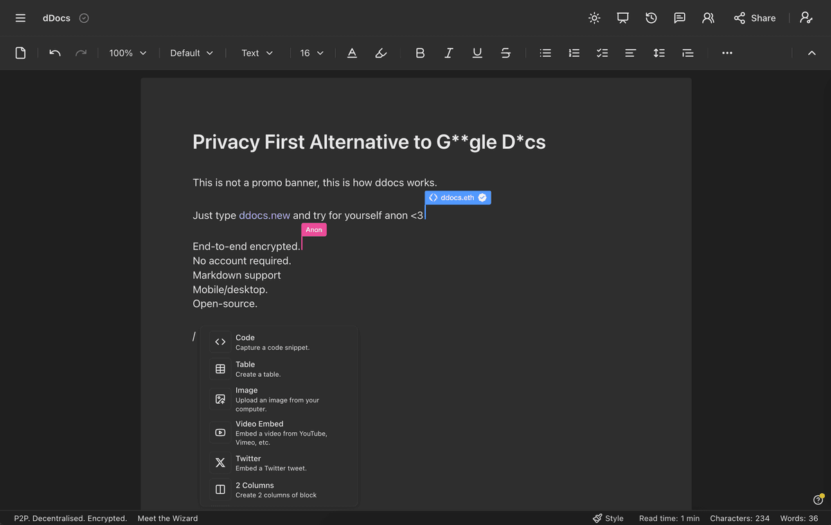 An End-to-End Encrypted Alternative to Google Docs